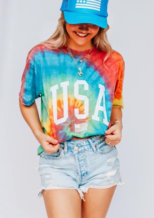 USA Rainbow Tie Dye Tee