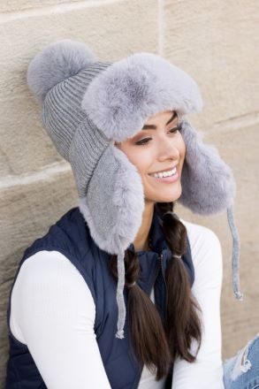 Pom Trapper Hat - Ribbed